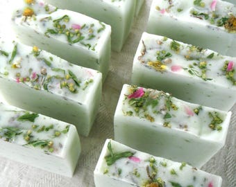 Spring Garden Soap Favors: Moss Green Floral Wedding, Bridal, Baby Shower Soap Bars