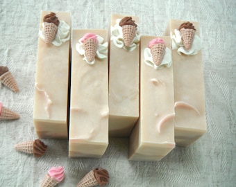 Ice Cream Cone Soap Bar: Vanilla Chocolate Scent, Fun Cold Process Artisan Soap