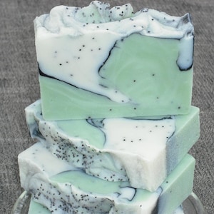 Green Tea Soap / Activated Charcoal Poppy Seed Soap/ Handmade Cold Process Exfoliation Soap