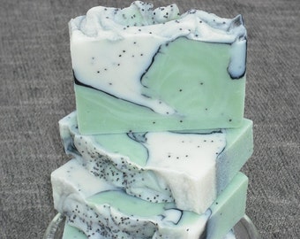 Green Tea Soap / Activated Charcoal Poppy Seed Soap / Artisan Handmade Natural Exfoliation Bar
