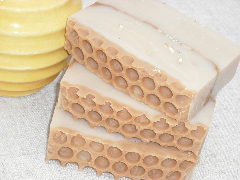 Oatmeal Milk and Honey Goats Milk Soap / HoneyComb Design / Cold Process Handmade Soap image 3