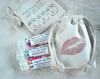 Lip gloss set of 3 / Your Choice / Wrapped in Unique Stamped Cotton bag for gifting