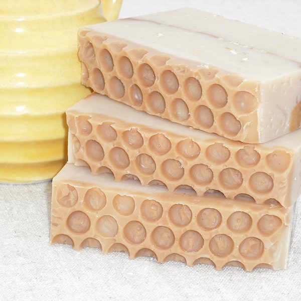 Oatmeal Milk and Honey Goats Milk Soap / HoneyComb Design / Cold Process Handmade Soap