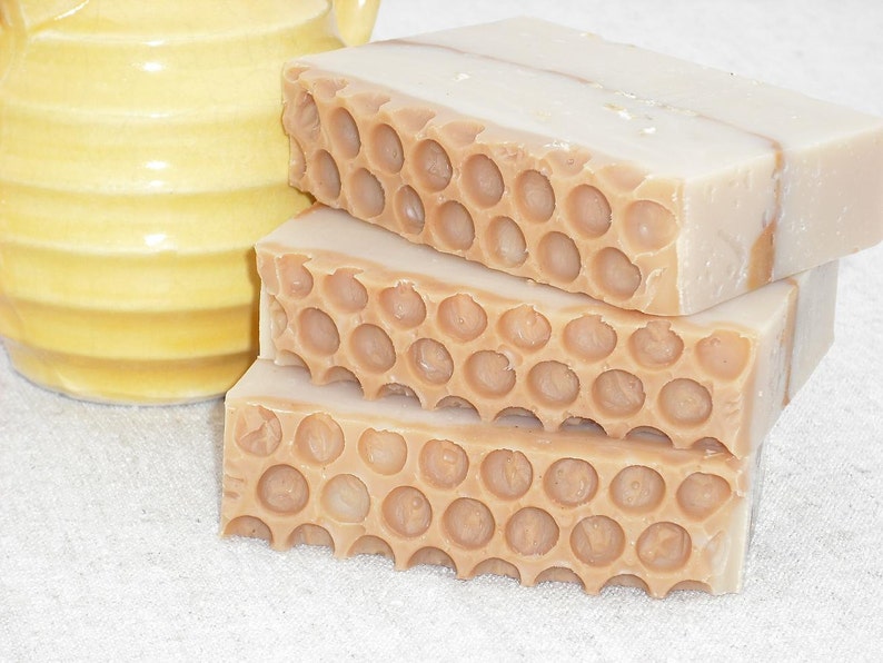 Oatmeal Milk and Honey Goats Milk Soap / HoneyComb Design / Cold Process Handmade Soap image 1