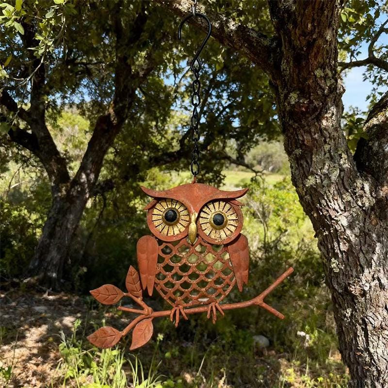 Rustic Owl Customizable Rustic Metal Owl Hanging Decor – Handcrafted Garden & Home ...