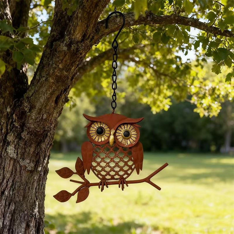 Rustic Owl Customizable Rustic Metal Owl Hanging Decor – Handcrafted Garden & Home ...
