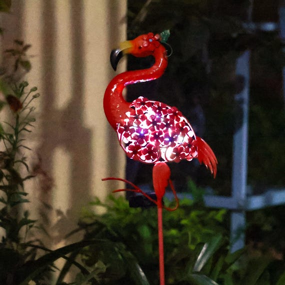Customizable Flamingo Solar Light Outdoor Garden Stake,Waterproof White LED Metal Yard Art Decor Garden Gift for Mom Grandma
