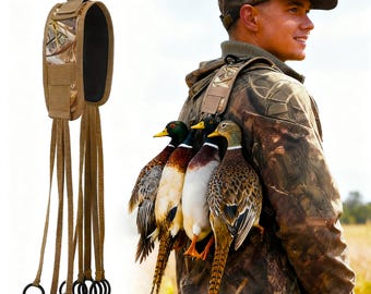 Camouflage Hunting Shoulder Strap Dove Duck Carrier Game Strap 8 Drops Slip Ring  Waterfowl Hunting Game Tote Goose Birds Hanger Carrier