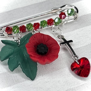 Red Poppy Day Pin - Remembrance Sunday Armistice Day, Religious Brooch Pin, Poppy Jewellery