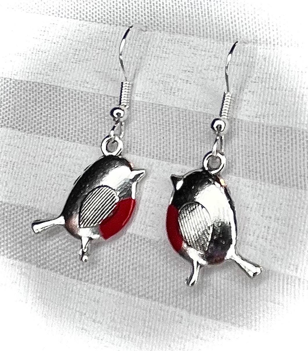 Orecchini A Perno Pettirosso In Argento Sterling 925 Con Dettaglio Petto In Oro Rosa 14K, 8x12 Mm