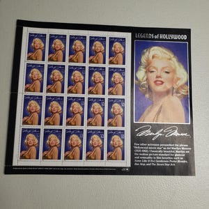 Vintage 1995 Marilyn Monroe Legends of Hollywood Full Stamp Sheet + Bonus Lot of Assorted Vintage Stamps