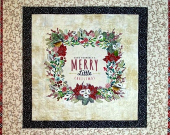 ORIGINAL QUILT “Have Yourself A Merry Little Christmas Wreath Cream Pine Branches Red Roses