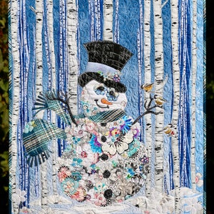 PAPER PATTERN for Collage Sir Frosty Snowman Floral Christmas Woodland Style Snowy Woods Aspen Tree White Plaid