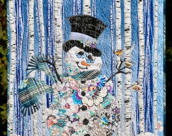 PAPER PATTERN for Collage Sir Frosty Snowman Floral Christmas Woodland Style Snowy Woods Aspen Tree White Plaid