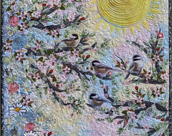 FABRIC KIT Sweet Tweets—Chickadees with Paper Pattern Wall Quilt Floral Collage