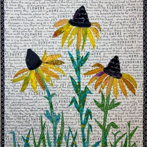 PAPER PATTERN of Fresh As A Daisy Quilted Wall Hanging fusible raw-edge applique Black Eyed Susan flower garden image 5