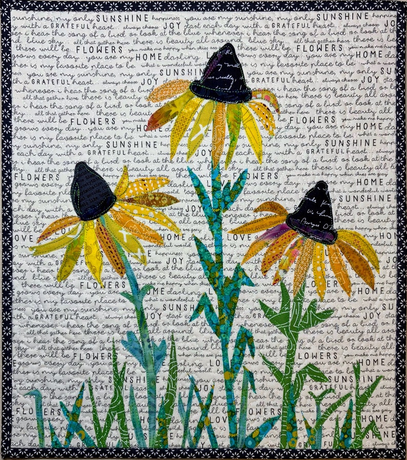 PAPER PATTERN of Fresh As A Daisy Quilted Wall Hanging fusible raw-edge applique Black Eyed Susan flower garden image 5