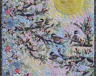 PAPER PATTERN for Sweet Tweets Quilt Chickadee Birds Apple Tree Garden Floral Collage Wall Hanging Spring Home Decor