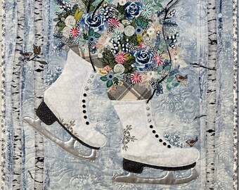 PAPER Pattern for MY SKATES Winter Wonder Version Floral Collage Fusible Applique Wall Hanging Home Decor