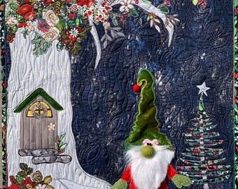 PAPER PATTERN for Collage Quilt Jerome the Knome Christmas Eve Wall Hanging Includes Spring Version