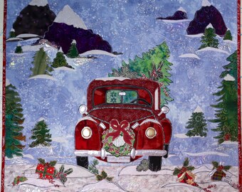 PAPER PATTERN for Wall Quilt of Home for Christmas Red Truck Winter Scene Holiday