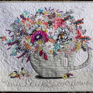 PAPER PATTERN For My Cup Overflows Wall Quilt Floral Collage Tea Cup Mug