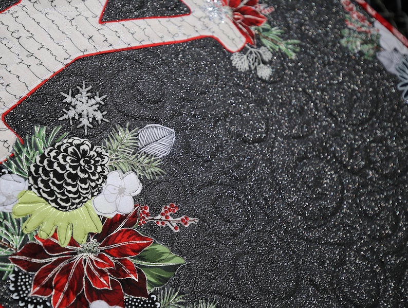 PDF Digital download for Quilt Pattern for LETTERS of JOY Table Runner Holiday Christmas Poinsettia Home Decor Black Red White Pine Berries