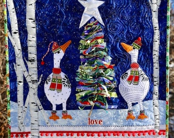 PAPER PATTERN for Quilt Lucky Ducks Christmas Holiday Wall Hanging Home Decor