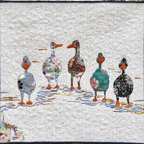 PAPER PATTERN for Lucky Ducks Quilt in White or Gray Wall Hanging Spring Mothers Day Home Decor