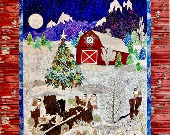 PDF PATTERN DOWNLOAD  Red Barn Christmas with Bonus Project wall hanging quilt fusible appliqué heifer country aspen pasture