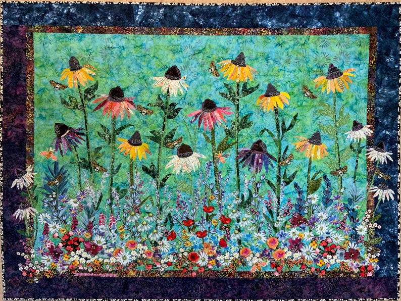 PAPER PATTERN of Fresh As A Daisy Quilted Wall Hanging fusible raw-edge applique Black Eyed Susan flower garden image 1