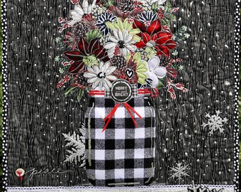 PAPER PATTERN  Christmas TimeLess Blooms Poinsettia Snowflake Daisies Pine boughs Mason Jar Bouquet for Wallhanging Quilt Country Home Decor