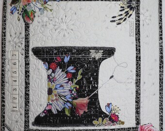 Paper Quilt Pattern to make Collage of MINI THREAD SPOOL with Needle Floral Wall Hanging