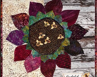 CURATED Special Edition FABRIC KIT makes Two Placemats with paper pattern: Sunflower Joy--Purple-Red Version