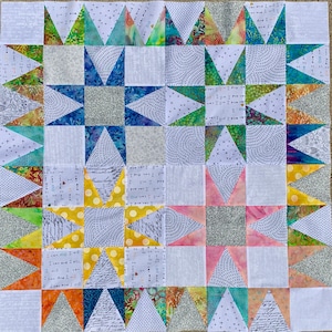 PDF Download PAPER PATTERN for Stars n&#39; Sunshine Triangle In a Square Batik Grunge Dot or Scrappy Quilt