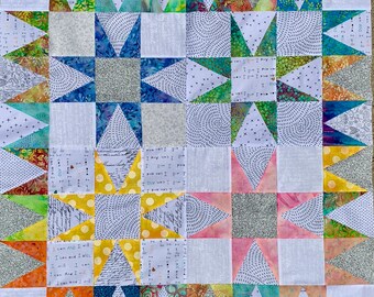 PDF Download PAPER PATTERN for Stars n' Sunshine Triangle In a Square Batik Grunge Dot or Scrappy Quilt