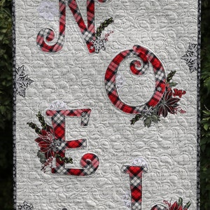 PAPER PATTERN for NOEL Collage Quilt Wall Hanging Christmas Holiday Poinsettia Decor Reindeer Snowflakes Berries Pine Green