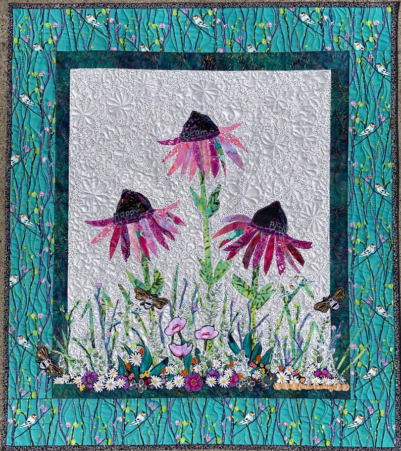 PAPER PATTERN of Fresh As A Daisy Quilted Wall Hanging fusible raw-edge applique Black Eyed Susan flower garden image 4