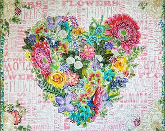 PAPER PATTERN for Hearts of Spring Collage Wallhanging Quilt Sun Flowers Roses Daisies Art Summer Spring Country Home Decor