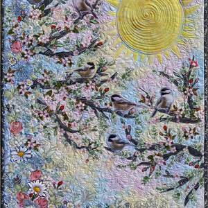 PDF PATTERN Sweet Tweets Collage with Chickadee Version Floral Collage Wall Hanging