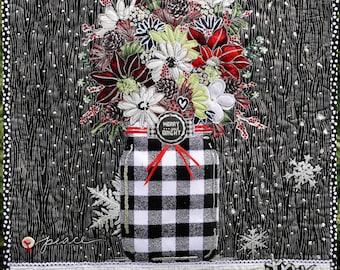 FABRIC KIT for CHRISTMAS TimeLess Blooms Mason Jar w/Paper Pattern Poinsettia Bouquet Wallhanging Quilt Country Home Decor