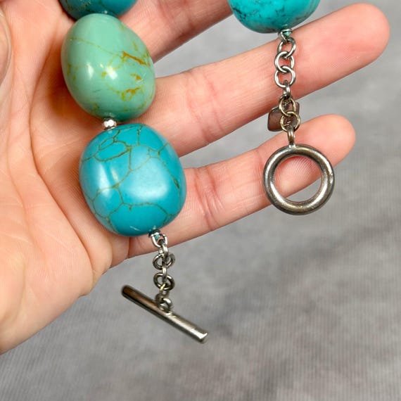RL Turquoise Gemstone Toggle Bracelet Silver Tone… - image 9