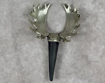 Rustic Moose Antler Wine Bottle Stopper Silver Tone Metal Lodge Cabin Barware