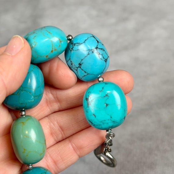 RL Turquoise Gemstone Toggle Bracelet Silver Tone… - image 8