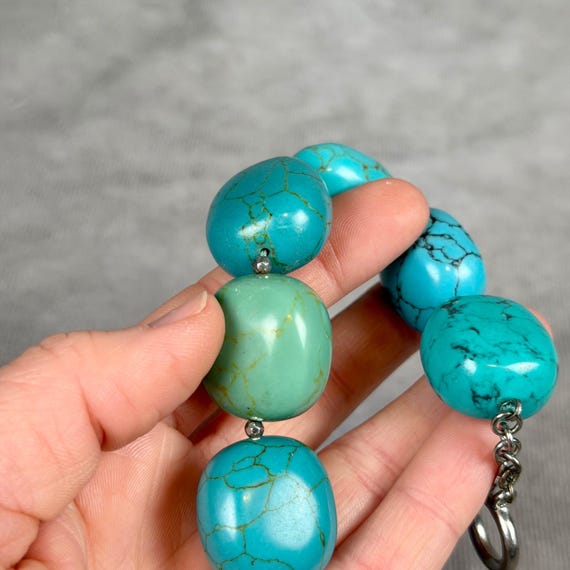RL Turquoise Gemstone Toggle Bracelet Silver Tone… - image 7