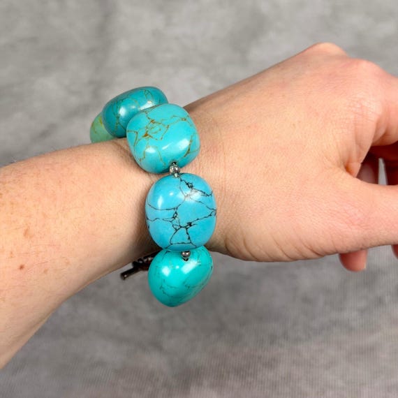 RL Turquoise Gemstone Toggle Bracelet Silver Tone… - image 10