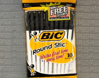 Vintage 1990's BIC Round Stic Ballpoint Pens Black Medium 10 Count New Sealed