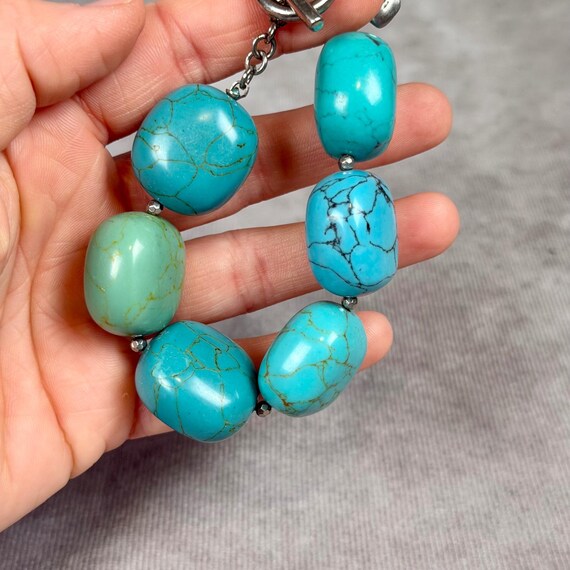 RL Turquoise Gemstone Toggle Bracelet Silver Tone… - image 4