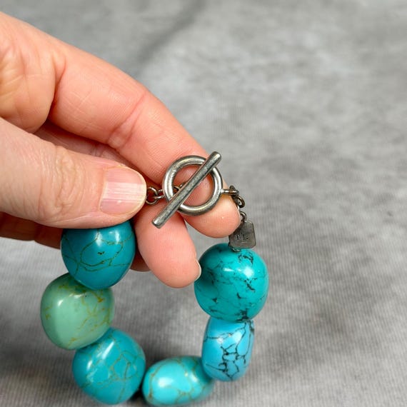 RL Turquoise Gemstone Toggle Bracelet Silver Tone… - image 3