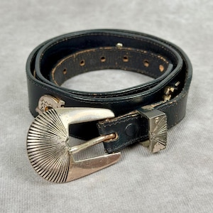 Western Floral Engraved Silver Concho Link Belt Black Leather Trim Large Y2K 90s Y2k Concho Belt - Etsy main image 3